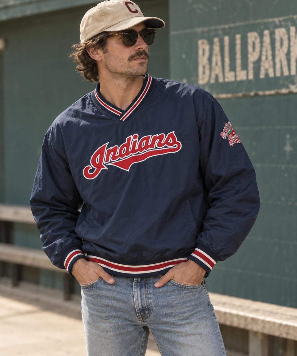 Vintage 90s Mens Cleveland Indians Windbreaker Pull-Over MLB Baseball XL